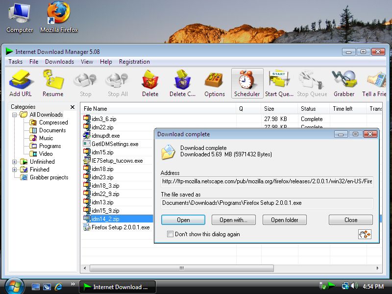 Internet Download Manager Vista completed download