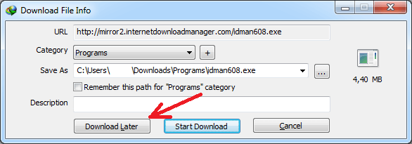 'Download later' button