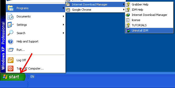 Uninstall IDM from 'Start' menu in Windows 7